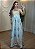 Vestido Crepe de Seda - Estampa Azul Bebê com Laranja - Imagem 1