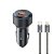 KIT CARREGADOR VEICULAR HREBOS AUTOCHARGE PRO USB-C PD 30W + USB-A QC 18W COM CABO LIGHTNING PRETO CRV-208CI - Imagem 1