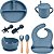 Kit Introdução Alimentar Bebê Utensílios em Silicone Premium 8 Pçs BBL-54 -Azul Escuro - Imagem 1