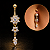 Piercing Umbigo Pêndulo Zircônia Aço Cirúrgico Dourado 10mm 1.6mm Pedras Pendentes Cravejado Feminino - Imagem 5