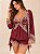 Babydoll com Robe Marsala e renda bege - Imagem 1