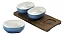 Petisqueira Em Madeira Com 3 Bowls Em Cerâmica Azul Degrade - Imagem 1