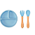 Kit Pratinho em Silicone com Ventosa + Talheres em Silicone e Bambu Azul - Imagem 1