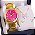 Relógio Feminino Dourado Champion Analógico Rosa Prova D'agua CN29409J Colar e Brincos - Imagem 4
