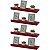 Kit 4 Prateleiras Porta Quadros 50 x 15cm Vermelha Suporte Invisível - Imagem 1