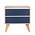 Mesa de Cabeceira Retrô com Portas Bréscia Carvalho e Azul Marinho - Imagem 1