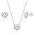 Conjunto Coração Galeria Zircônia Branca Bordas Cristal Prata 925 Legítima - Imagem 1