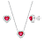 Conjunto Coração Galeria Zircônia Rosa Bordas Cristal Prata 925 Legítima - Imagem 1