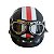 Capacete de motocicleta meio aberto, scooter, estilo retrô vintage, capacete de moto com óculos, viseira, padrão clássico de estrelas e listras. - Imagem 1