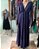 Vestido Longo Feminino Azul Marinho Com Mangas Transparentes - Imagem 1
