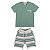 Conjunto Adventure Camiseta Meia Malha Verde Bermuda Tecido Eco - Imagem 1
