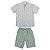 Conjunto Clean Camisa Tecido Listrado Bermuda Sarja Verde - Imagem 1