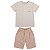 Conjunto Enjoy Camiseta Meia Malha Bege Bermuda Tecido Eco - Imagem 1