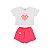 Conjunto Flor Coração Blusa Meia Malha Shorts Saia Molecotton Rosa - Imagem 1
