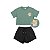Conjunto Love Blusa Meia Malha Verde Shorts Molecotton - Imagem 1
