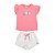 Conjunto Paris Postcard Blusa Meia Malha Rosa Shorts Moletim - Imagem 1