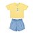 Conjunto Lemon Blusa Meia Malha Amarela Shorts Jeans - Imagem 1