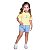 Conjunto Lemon Blusa Meia Malha Amarela Shorts Jeans - Imagem 2