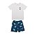 Pijama T-Rex Paws Camiseta Off White Bermuda Sublimada - Imagem 1
