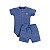 Conjunto Body Manga Curta Shorts Canelado Azul - Imagem 1