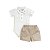 Conjunto Body Manga Curta Shorts Viscolinho Masculino Bege - Imagem 1