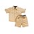 Conjunto Camisa Manga Curta Bermuda Tricoline Bege - Imagem 1