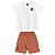 Conjunto Camiseta Malha Branca e Bermuda Moletom Marrom - Imagem 1