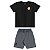 Conjunto Camiseta Malha Preta e Bermuda Moletom Cinza - Imagem 1