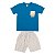 Conjunto Bolso Divertido Camiseta Meia Malha Azul Bermuda Sarja - Imagem 1