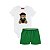 Conjunto Body Manga Curta Branco e Short Verde - Imagem 1