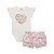 Conjunto Body com Short Cotton Coração Floral Off White - Imagem 2