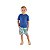 Conjunto Camiseta Malha e Bermuda Moletom Azul - Imagem 1