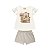 Conjunto Blusa Cotton e Short Malha Estampa Cachorro Off White - Imagem 2
