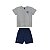 Conjunto Camiseta Malha Cinza e Bermuda Moletom - Imagem 1