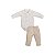 Conjunto Body Camisa Manga Longa e Calça Sarja Bege - Imagem 1