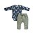 Conjunto Body Manga Longa Estampado e Calça Verde - Imagem 1