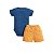 Conjunto Body Bordado Manga Curta e Short em Malha Menino Azul - Imagem 2