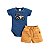 Conjunto Body Bordado Manga Curta e Short em Malha Menino Azul - Imagem 1