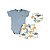 Conjunto Body em Malha Tricot, Short Dinossauros e Bandana Azul - Imagem 1