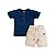 Conjunto Camiseta Manga Curta e Bermuda em Linho Azul - Imagem 1