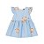 Vestido Listrado com Bordado Floral Azul - Imagem 1