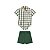 Conjunto Body Camisa Xadrez e Bermuda Verde Escuro - Imagem 1