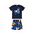 Conjunto Camiseta Malha e Bermuda Moletom Azul Escuro - Imagem 1