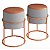 Kit 2 Puff Iron Em Couro E Linho Base Cobre Metalizado Cinza/caramelo - Imagem 1