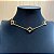 Colar Choker Trevo Dourado Pedra Rosa Transparente - Imagem 1
