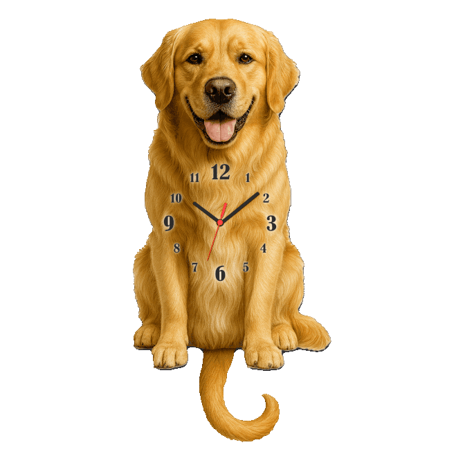 Relogio de Parede Cachorro Golden Retriever Pendulo em UV - Imagem 1