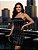 Vestido Bloguerinha Balada Feminino Preto Camurça Com Strass - Imagem 4