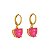 Brinco Dourado Argolinha Pedra de Coração Rosa - Imagem 1