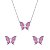 Conjunto Prateado de Borboletas Cravejado de Zircônia Rosa - Imagem 1