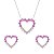 Conjunto Prateado de Coração Vazado Cravejado de Zircônia Rosa Dois Tons - Imagem 1